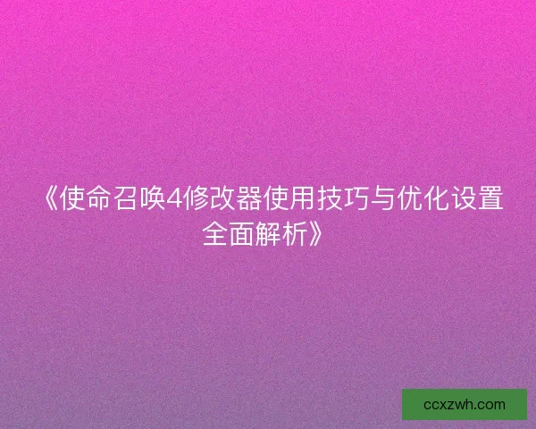 《使命召唤4修改器使用技巧与优化设置全面解析》