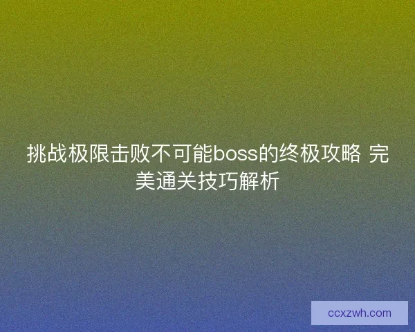 挑战极限击败不可能boss的终极攻略 完美通关技巧解析